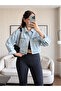 Ripped Sleeve Crop Denim Jacket - 8