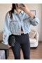 Ripped Sleeve Crop Denim Jacket - 6