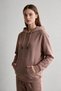 Women's Brown Hooded Sweatshirt with Kangaroo Pocket and 3-Thread Fleece Inside - 2