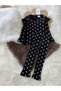 Girl's Black Heart Patterned Ribbed Bottom: Top Set - 3