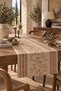 Siena Beige Cream Tan Embroidery Patterned Antique Vintage Botanical Digital Printed Decorative 1 Piece Runner Table and Living Room Decor - 3