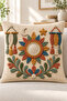 Bohemian Botanical Themed 3D Embroidery-Looking Digital Printed Decorative Throw Pillow Cover 43X43 cm – (Double Sided) - 3