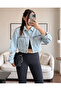 Ripped Sleeve Crop Denim Jacket - 3