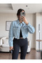 Blue Sleeve Pocket Crop Denim Jacket - 6