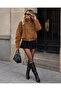 Double Stand Collar Epaulettes and Belt Detailed Zippered and Buttoned Premium Zra Suede Jacket - 4