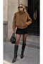 Double Stand Collar Epaulettes and Belt Detailed Zippered and Buttoned Premium Zra Suede Jacket - 2