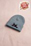 Folded Knitted Beanie with Cat Embroidery Detail - Cute Colorful Winter Beanie