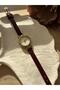 Minimal Leather Cord Women's Wristwatch Claret Red - 6