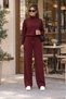 Turtleneck Viscose Two-Thread Set - Burgundy - 2