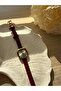 Minimal Leather Cord Women's Wristwatch Claret Red - 4