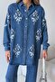 Women's Front Beaded Embroidered Denim Oversize Shirt - 5