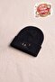 Folded Knitted Beanie with Cat Embroidery Detail - Cute Colorful Winter Beanie