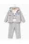 Kids' Bottom - Top Set Hooded Snap Bear Print Pocket Jacket, Bear Print T-Shirt and Pocket Pants 3 Piece Set - 2