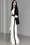 Women's Black and White Contrast Detailed Oversize Blazer Jacket Palazzo Pants Set - 4