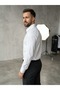 Men's Slim Fit Lettered Long Sleeve 100% Cotton Satin Shirt - 2