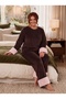 New Season Women's Velvet Crew Neck Plush Detailed Special Design Long Sleeve Plus Size (Oversize) Pajama Set - 3