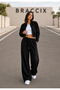 Women's 2-Piece Casual Wide-Leg Sweatpants (Black-Grey) - 5