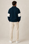 Premium Unisex Petrol Blue Striped Los Angeles Printed Half Zipper Detailed Polo Collar Sweatshirt - 5