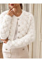 Women's Soft Feather Textured Pearl Detailed Diamond Patterned Knitwear Cardigan - 4