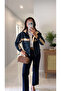 Nilana Navy Blue Stripe Detailed Zippered Jacket