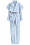 Blue Cape Belted Buttoned Jacket and Trousers Set - 2Y8325