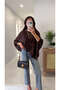 Ridra Brown Rubber Sleeve Oversized Cape Knitwear - 3