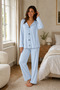 Women's Baby Blue Cotton Pajama Set Long Sleeve Bowknot Comfortable Home Wear Set