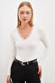 Lace V-Neck Long Sleeve Snap-On Bodysuit - 6