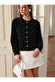 Women's Soft Feather Textured Pearl Detailed Diamond Patterned Knitwear Cardigan - 5