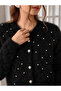 Women's Soft Feather Textured Pearl Detailed Diamond Patterned Knitwear Cardigan - 4