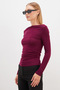 Side Draped Boat Neck Slim Fit Blouse - 2