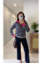 Hanse Navy Blue Striped Polo Collar Knitwear - 2