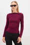 Side Draped Boat Neck Slim Fit Blouse - 4