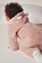 Recycled Fleece Fabric Hooded Baby Romper - Light Pink, 3 - 6 Months - 5