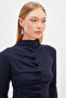 Pleated Front Stand Collar Shirt with Draped Sides - 7