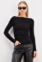 Side Draped Boat Neck Slim Fit Blouse - 4