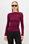 Side Draped Boat Neck Slim Fit Blouse