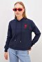 3 Thread Heart Embroidered Hooded Sweatshirt with Stopper