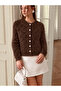 Women's Soft Feather Textured Pearl Detailed Diamond Patterned Knitwear Cardigan - 5