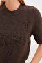 Floral Embroidered Crew Neck Short Sleeve Knit Sweater - 6