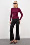 Side Draped Boat Neck Slim Fit Blouse - 5