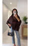 Ridra Brown Rubber Sleeve Oversized Cape Knitwear