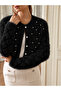 Women's Soft Feather Textured Pearl Detailed Diamond Patterned Knitwear Cardigan - 3