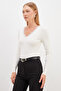 Lace V-Neck Long Sleeve Snap-On Bodysuit - 3