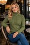 Women's Long Sleeve Italian Turtleneck Long Hair Braided Woven Detailed Ribbed Side Slit Stylish Casual Khaki Knitwear Sweater - 2