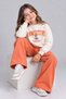 Girl's Sweatshirt with Dog and Paw Print on the Chest and Elastic Waist, Elastic Orange Tracksuit Set - 3