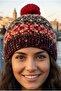 Women's Patterned Pompom Knitted Winter Beanie - 5