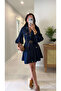 Lerta Navy Blue Gold Buttoned Belted Dress - 3
