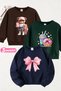 Girl's 3-Pack Children's Sweatshirt with Embossed Teddy and Donut Prints in Navy Blue-Green-Brown