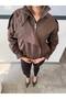 Women's Stand Collar Oversized Bomber Jacket Trench Coat - 2